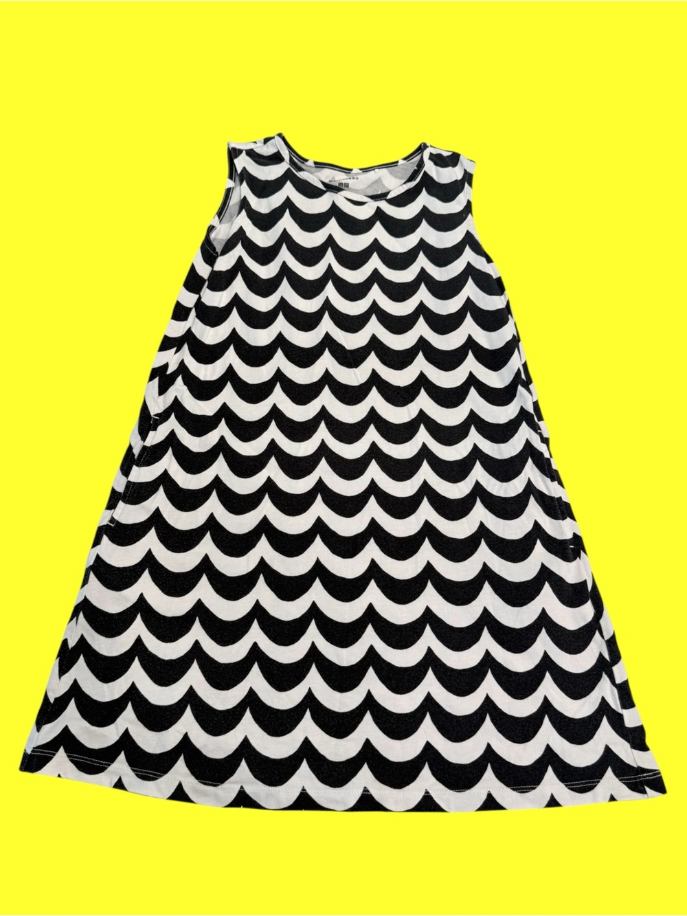 Marimekko x Uniqlo Sleeveless Dress Sz 7-8 Navy/White Wave Nautical Pocket